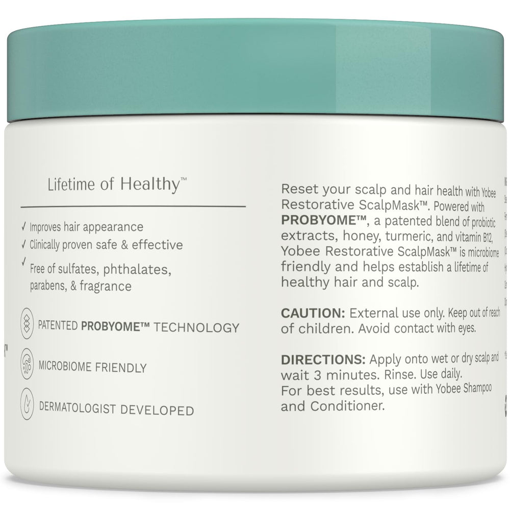 Honey and turmeric highlight in Yobee Restorative Scalp Mask for soothing care.