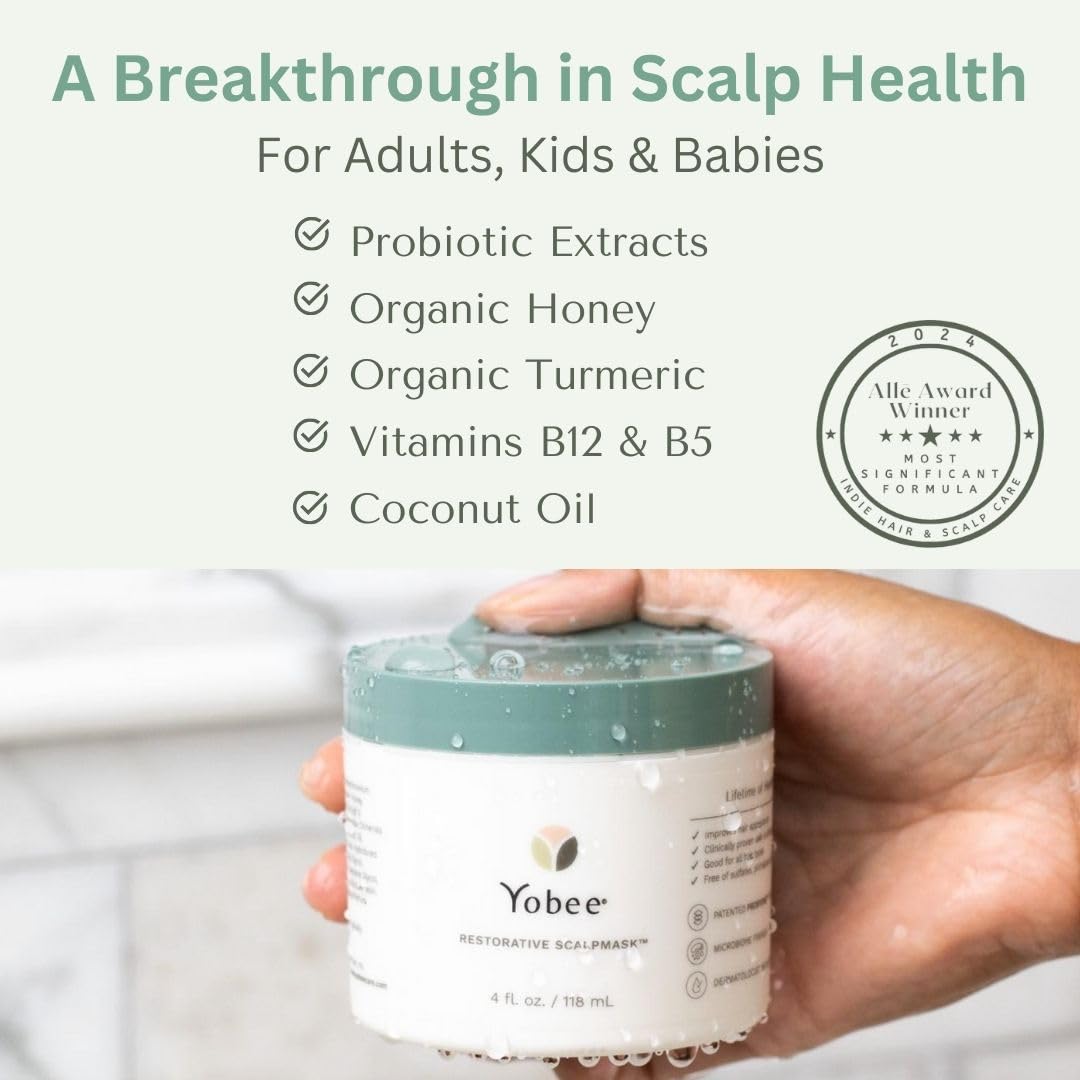 Creamy texture closeup from Yobee Restorative Scalp Mask for deep conditioning.