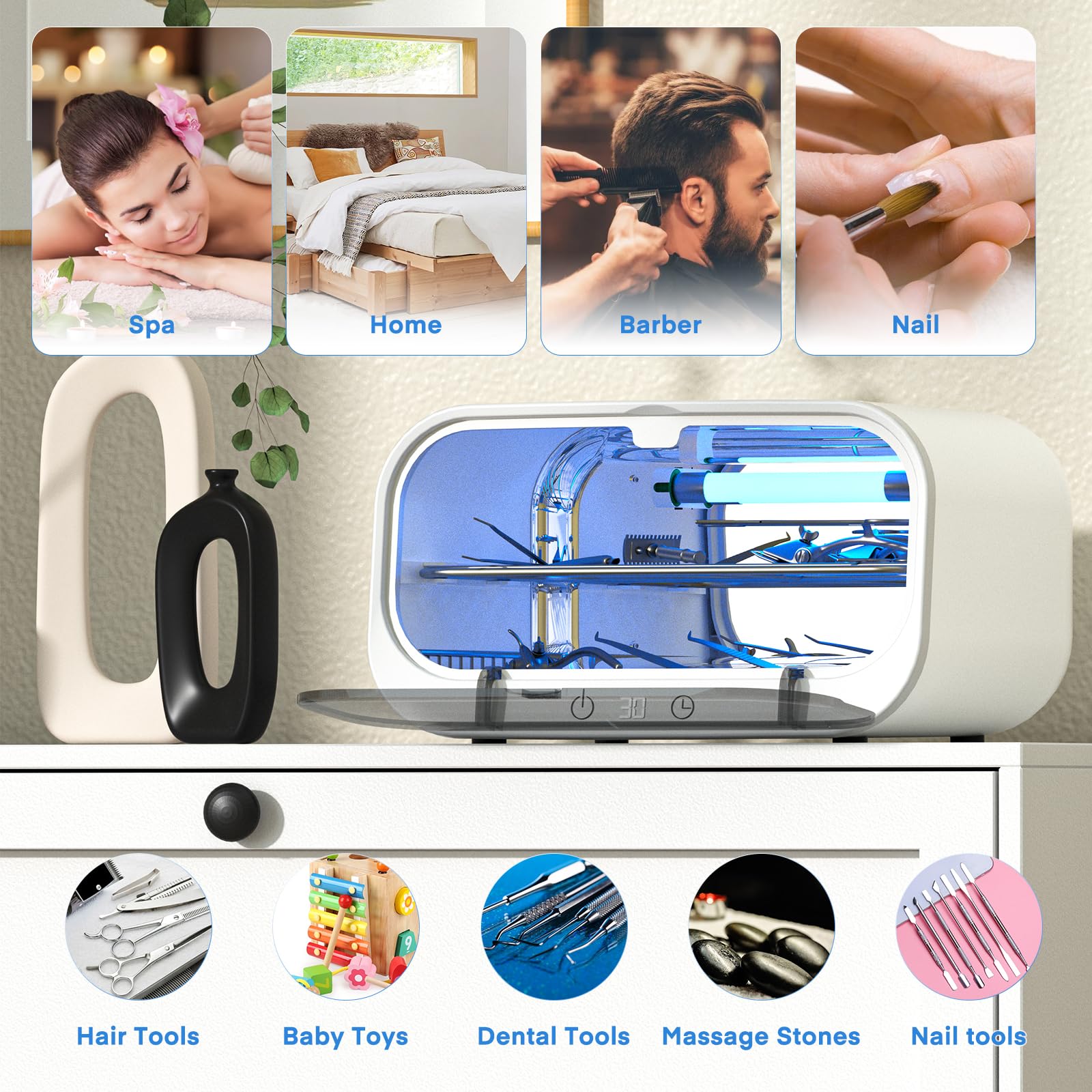 Yofuly sterilizer 12L in spa setting illustrating reliable tool hygiene.
