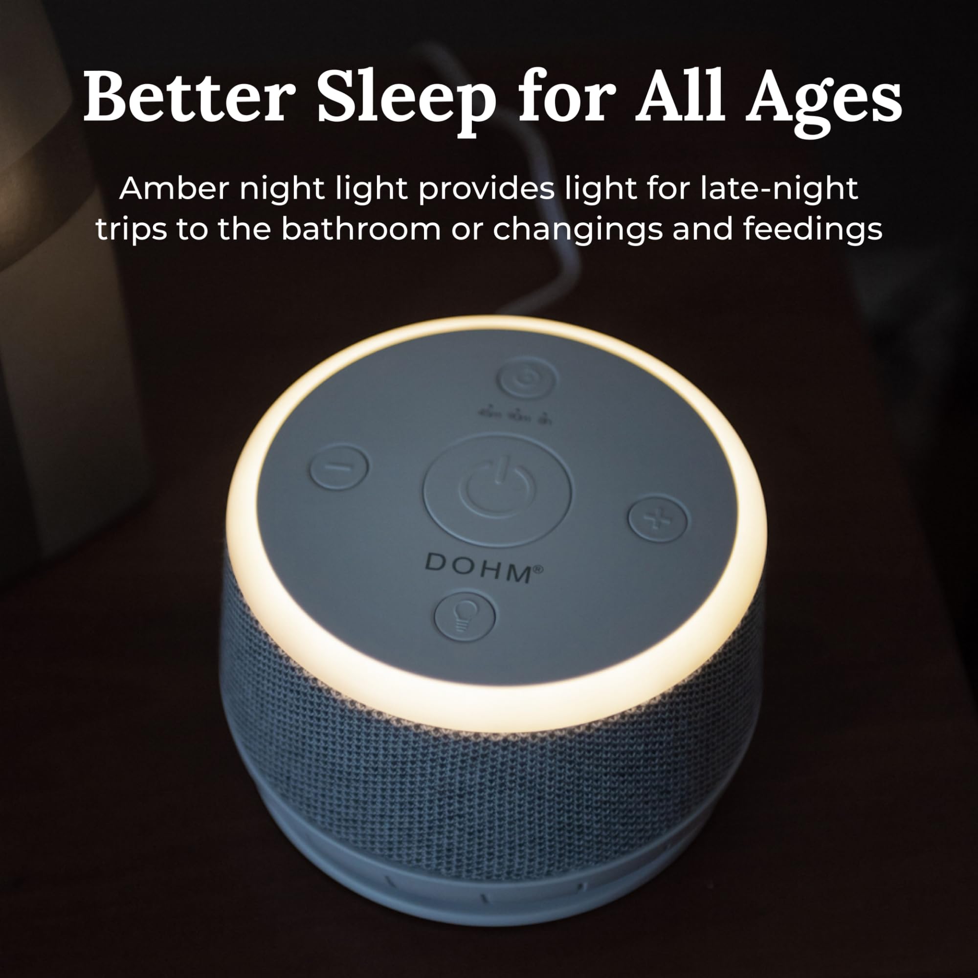 Baby bedtime setup with Yogasleep Dohm Nova and gentle glow