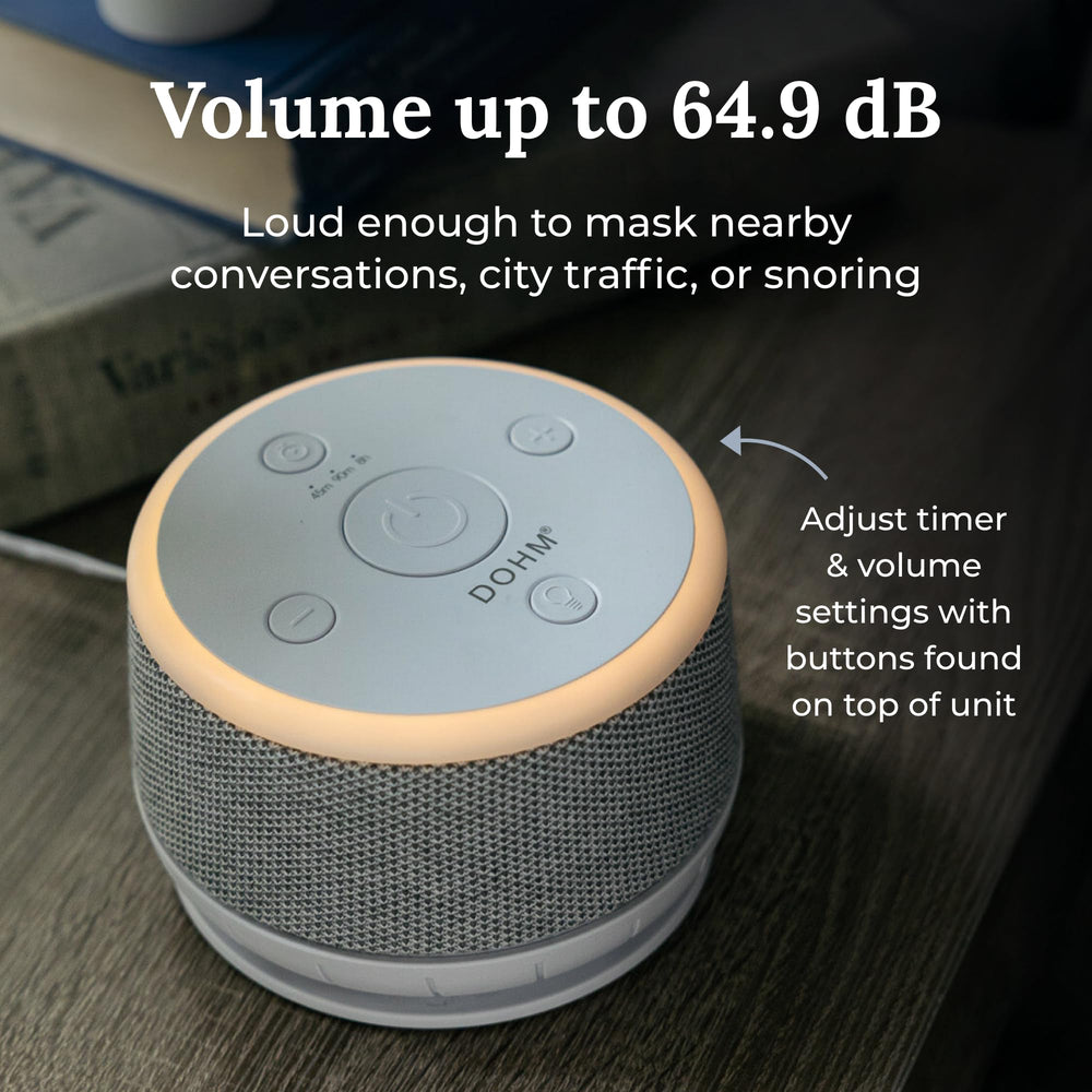 Yogasleep Dohm Nova control panel emphasizing adjustable tone and volume for personalized sound.