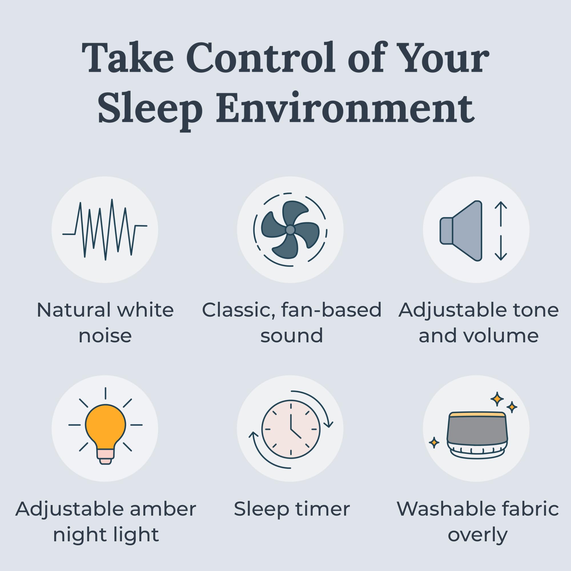 Yogasleep Dohm Nova side view highlighting its compact profile for desks and nightstands.