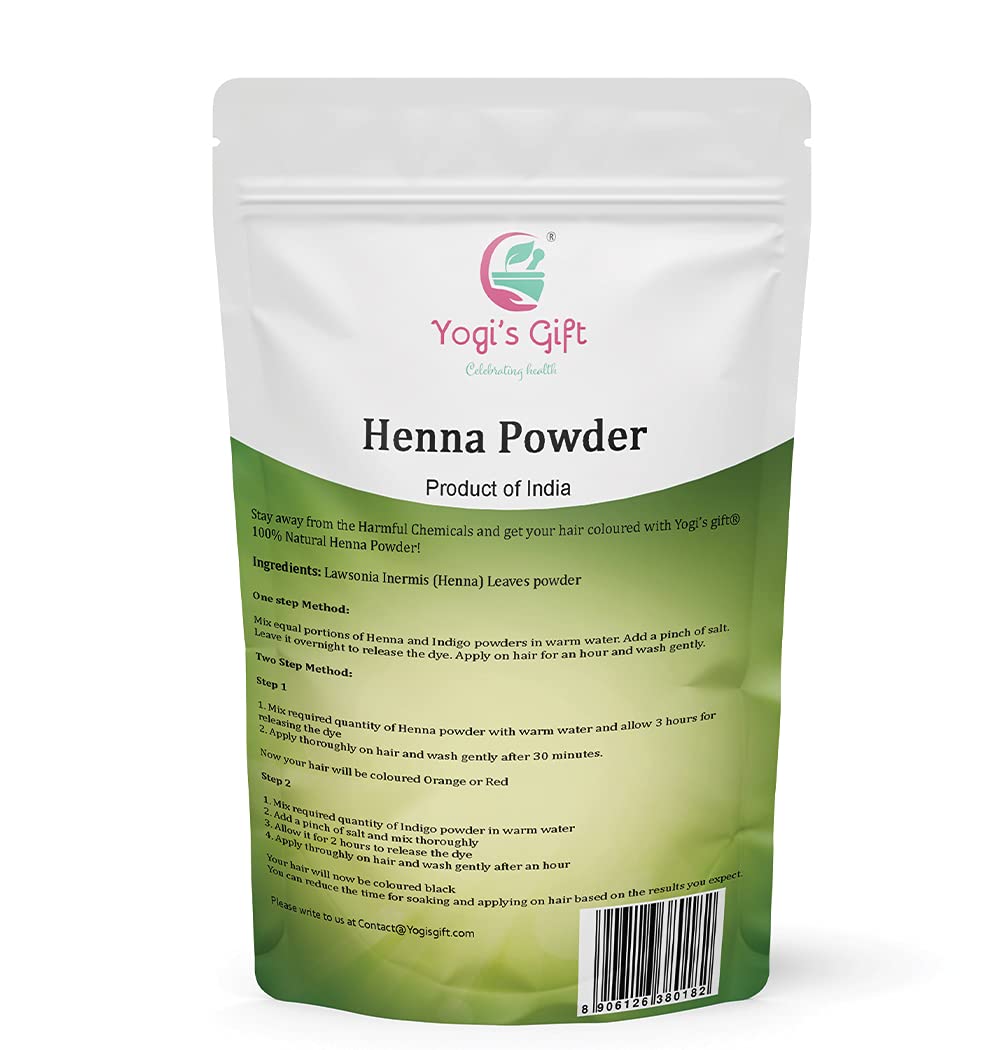 Yogi's Gift triple-sifted henna powder texture ready for smooth application.