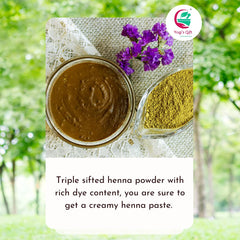 Yogi's Gift henna powder ready-to-use for DIY hair coloring at home.