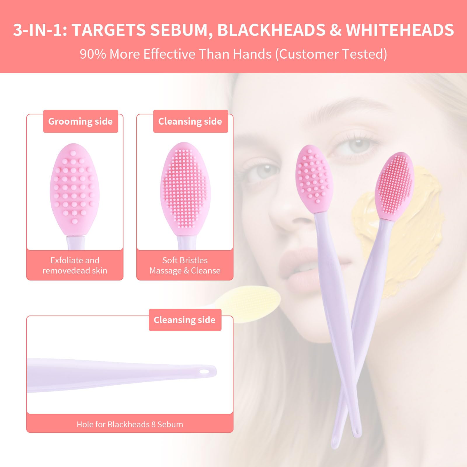 Yoizyfree silicone face cleansing brush with dense bristles for deep cleansing and soothing massage.