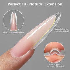 YOKE FELLOW 240pcs almond round nail forms close-up for natural-looking extensions.