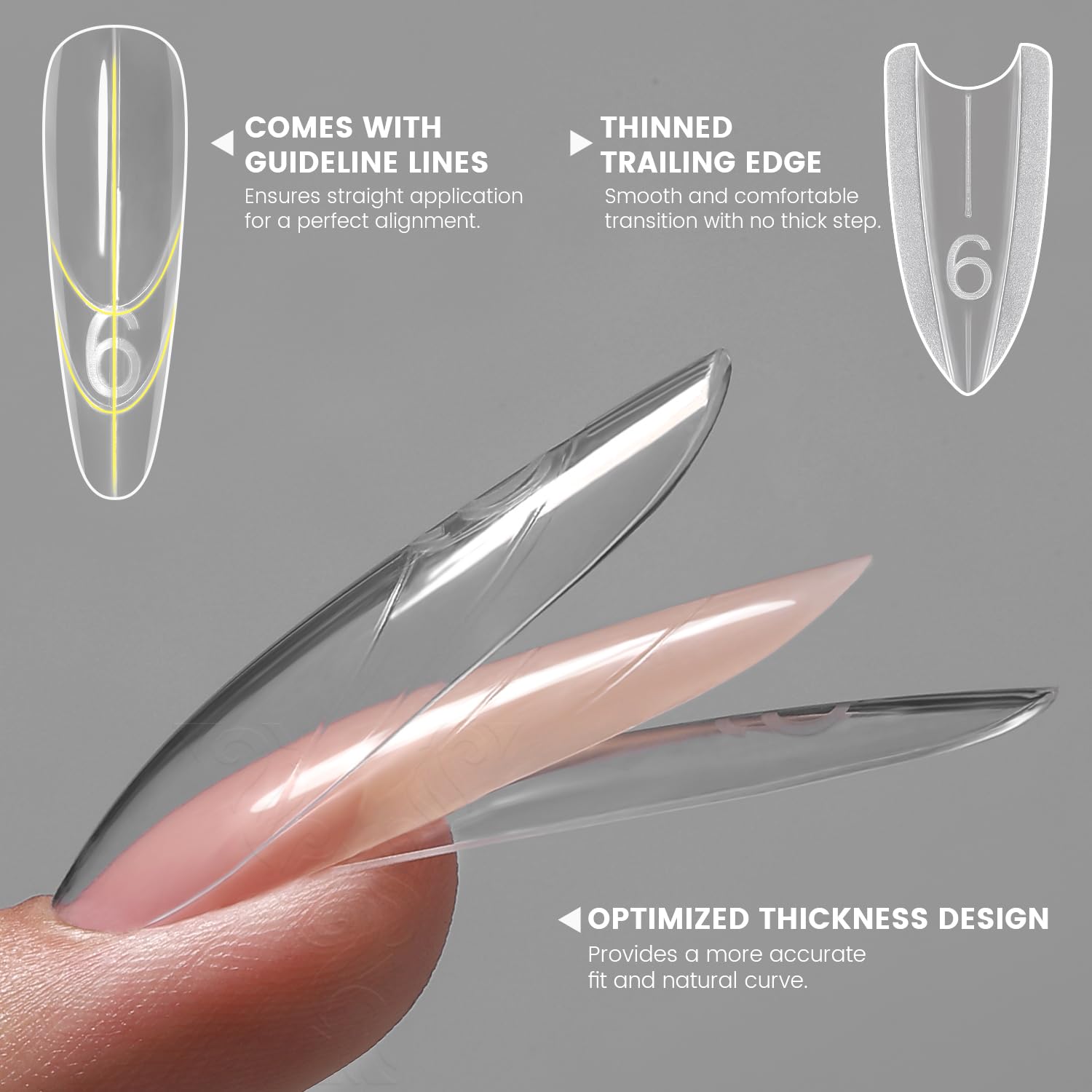 YOKE FELLOW nail forms with guide lines close-up for consistent sizing and shaping.