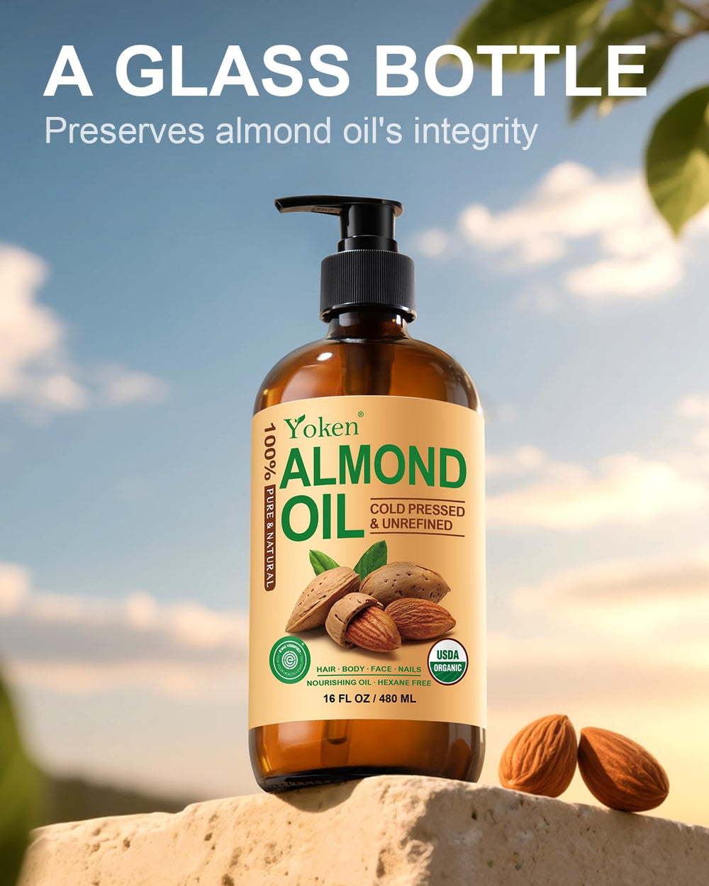 Yoken almond oil as carrier oil paired with essential oils for blends