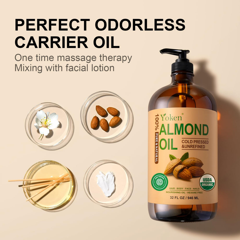 Yoken Almond Oil skin application shows deep hydration and softness.