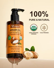 Yoken Argan Oil bottle application for easy hair nourishment.