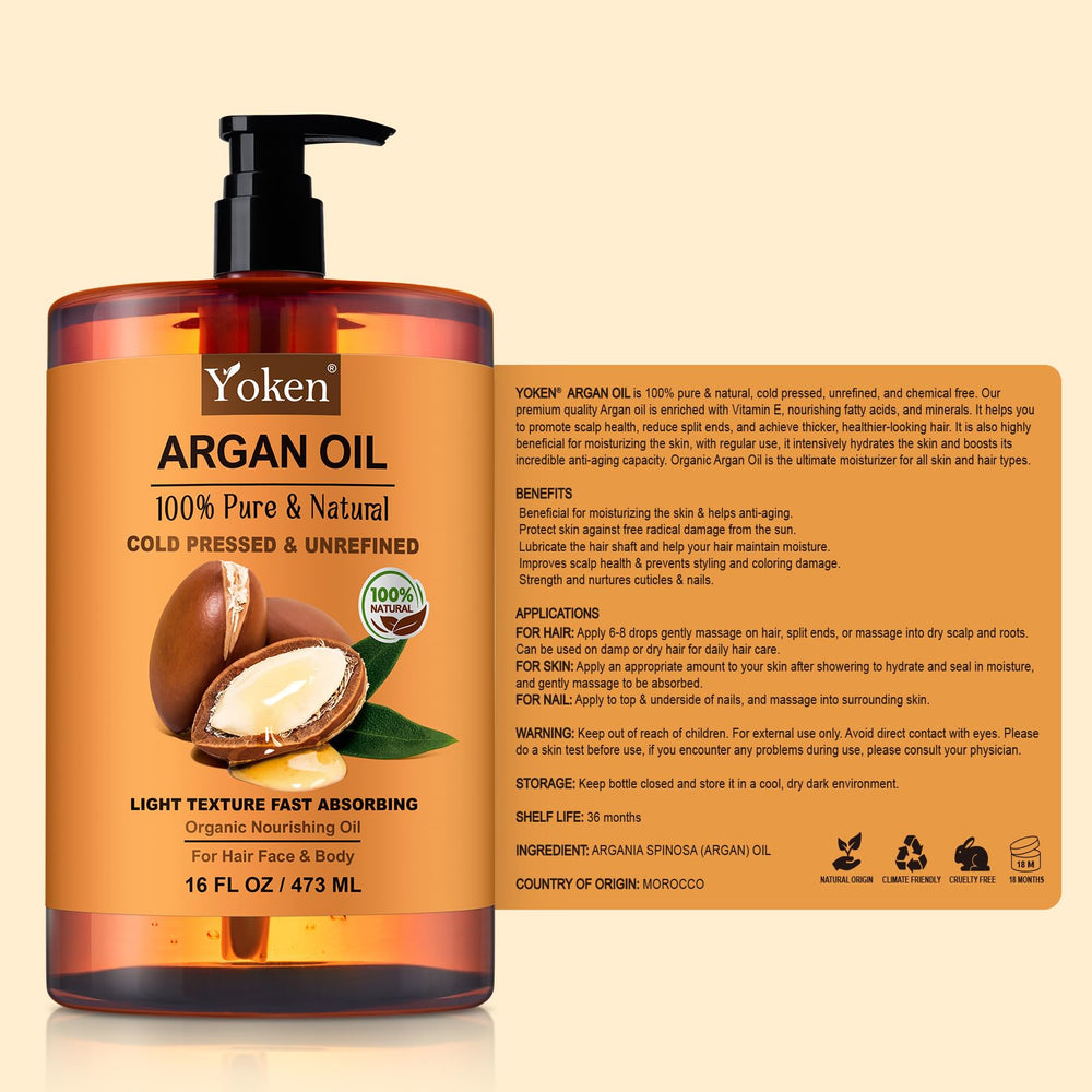 Yoken Argan Oil flatlay conveys versatile multi-use for hair, skin, nails