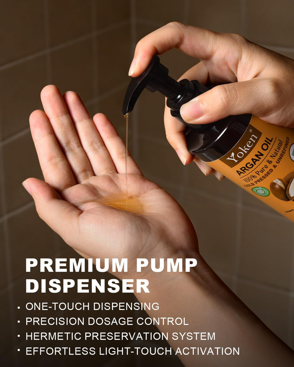 Yoken Argan Oil nourishes hair with gentle shine.
