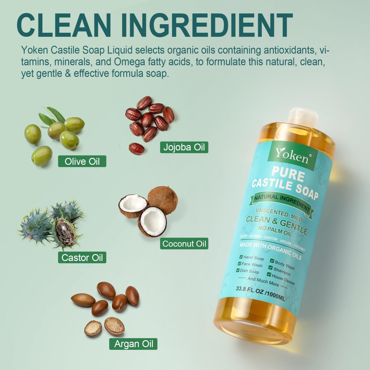 Yoken Castile Soap body wash foam shows mild, skin friendly cleansing