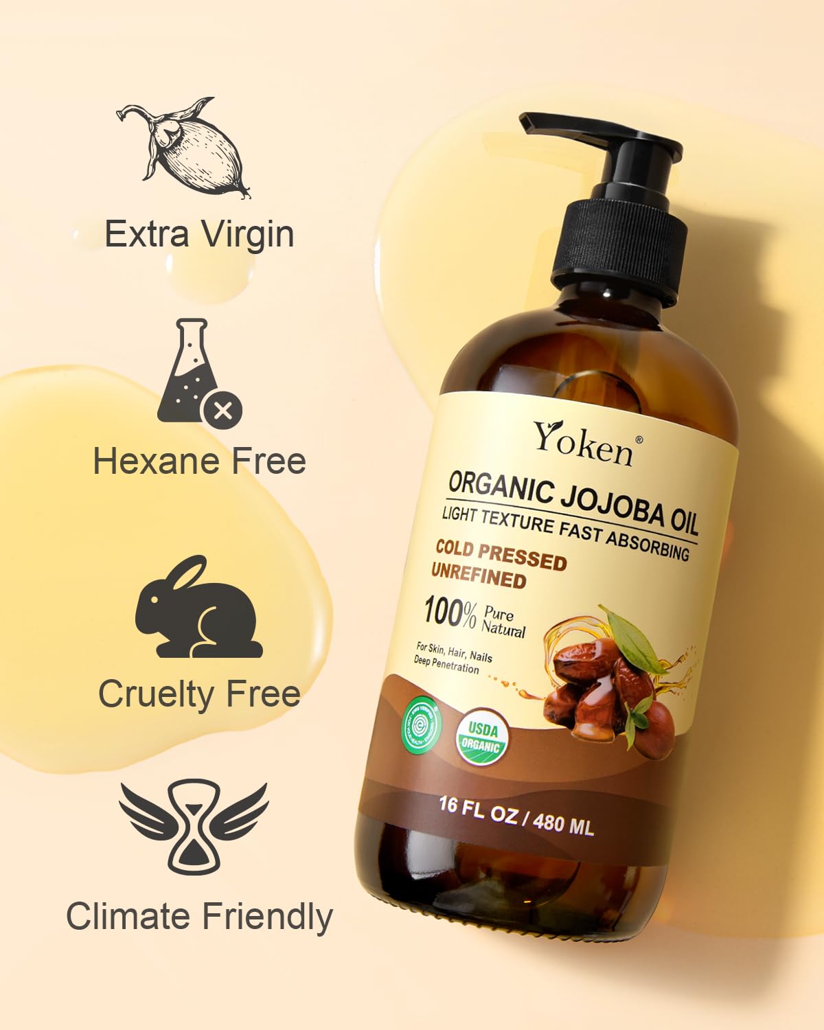 Yoken Jojoba Oil is cruelty-free and paraben-free for clean beauty goals.