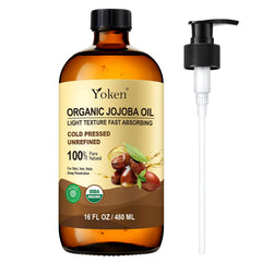Yoken Jojoba Oil in a glass amber bottle preserves purity and stability for daily use.