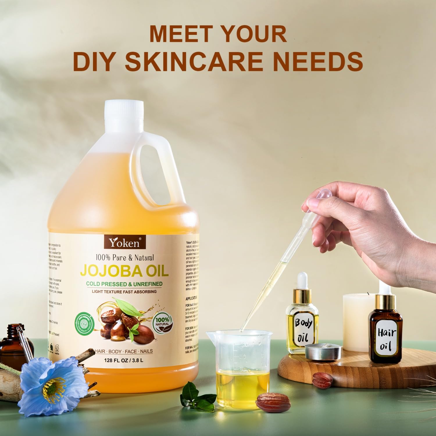 Yoken Jojoba Oil hair care application showing deep conditioning potential.