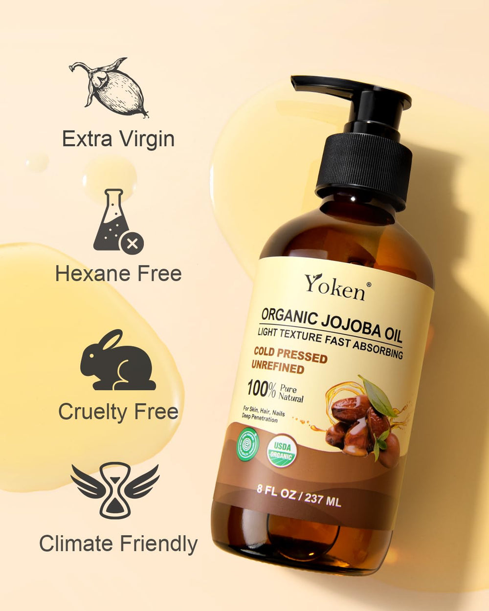 Yoken jojoba oil used on nails and beard for conditioning.
