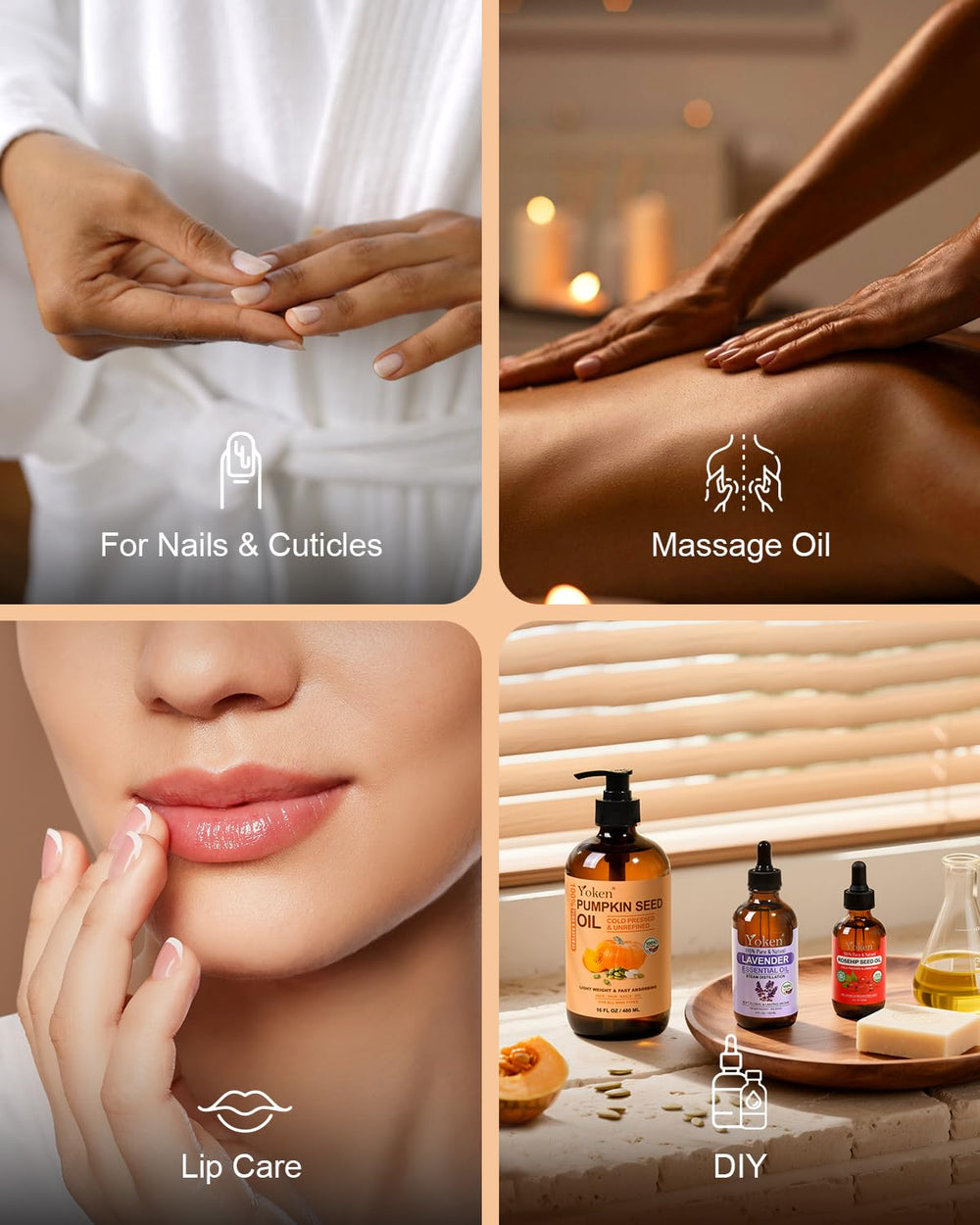 Yoken pumpkin seed oil skin-application shows lightweight hydration for dry areas.