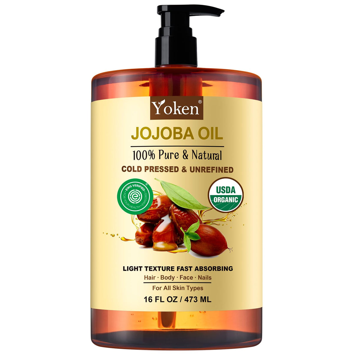 Yoken Pure Jojoba Oil 16oz bottle for bulk DIY skincare.