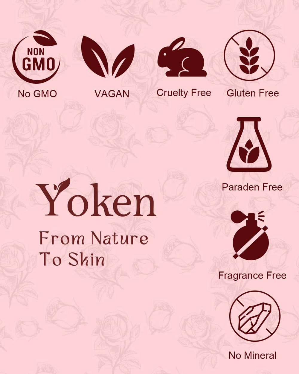 Yoken rose-petal infused oil bottle conveys calming, nourishing care.