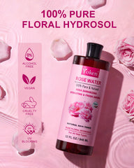 Yoken Rose Water Hydrosol amber bottle close-up highlighting purity and hydration.
