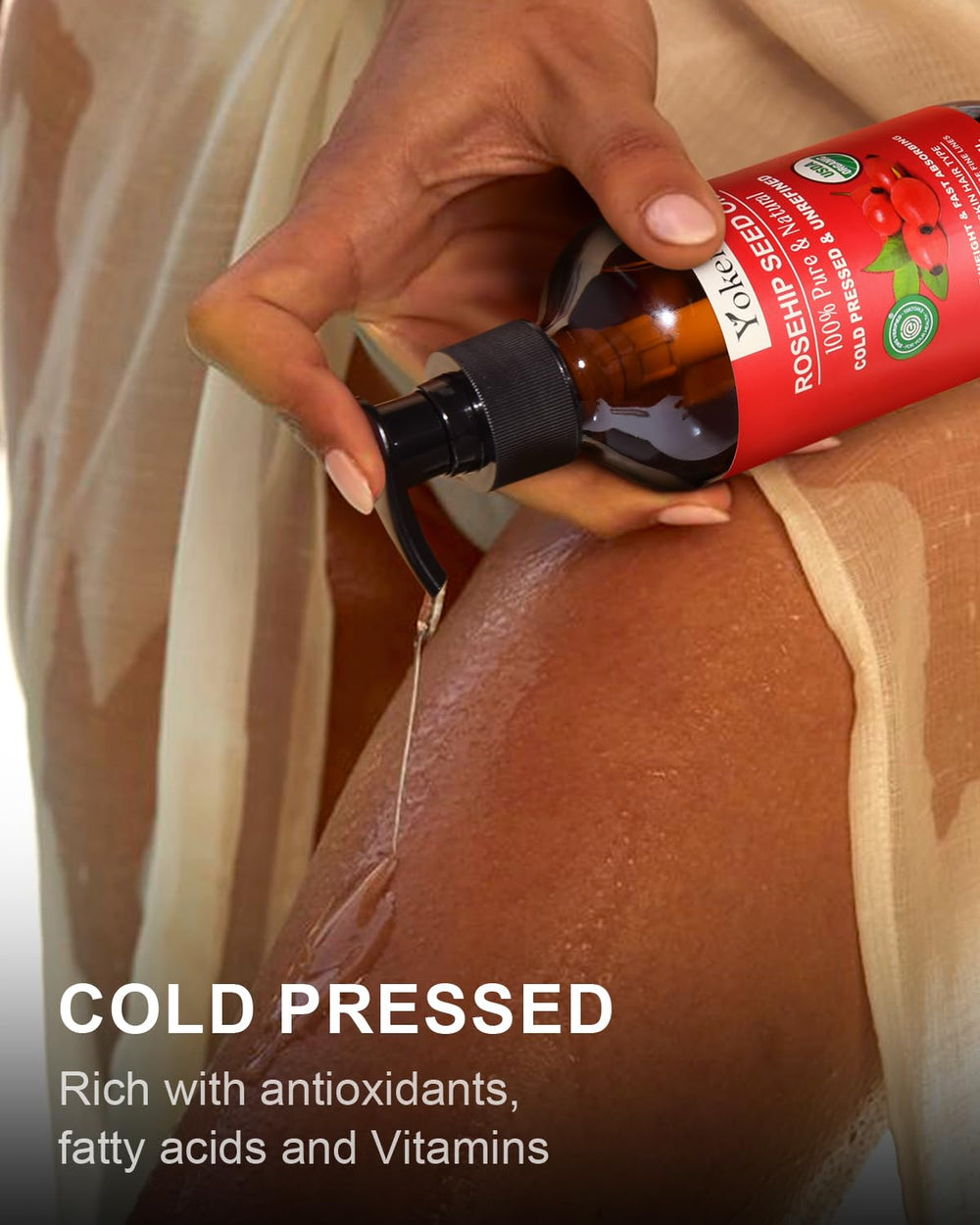 Yoken Rosehip Seed Oil hair-ends demonstrates improved manageability and natural shine.