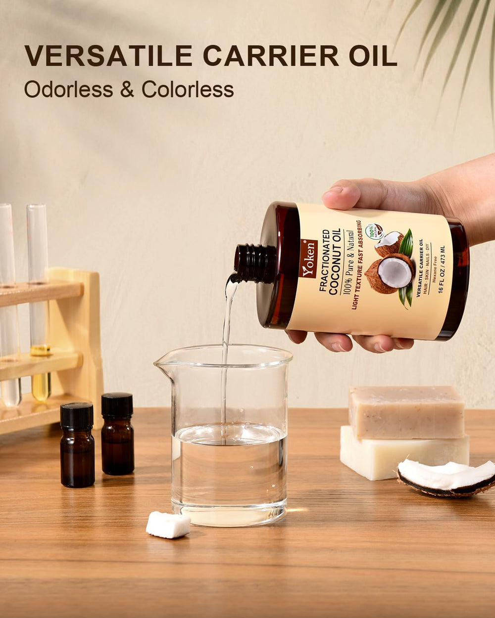 Yoken unscented hexane-free coconut oil preserves purity and versatility.
