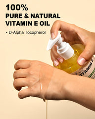Yoken Vitamin E Oil organic formula highlighting cold-pressed, hexane-free skincare benefits.