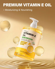 Yoken Vitamin E Oil pump dispensing for quick face, body, and hydration.