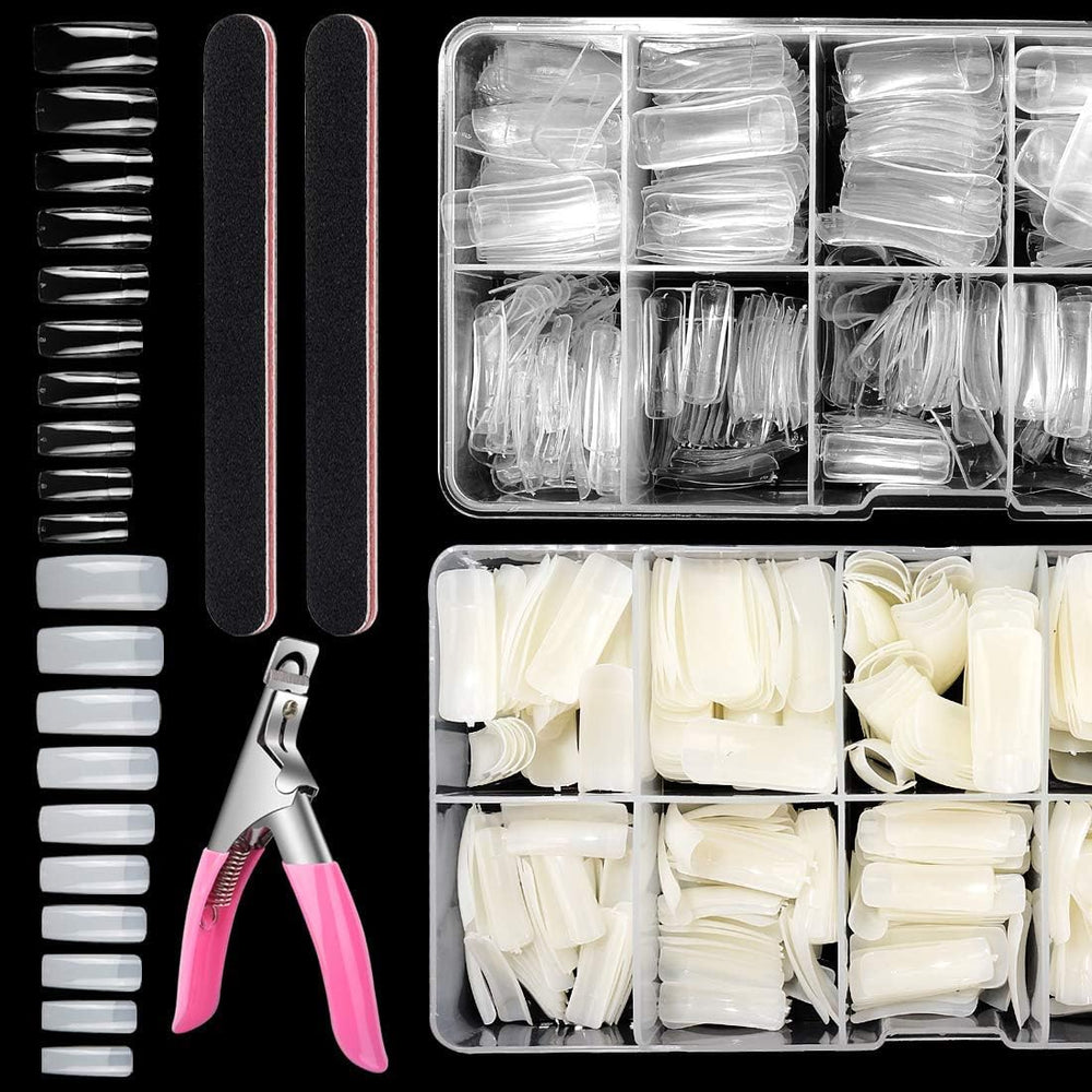 Yokilly 1000pcs square nail tips pack with storage box for easy DIY nails