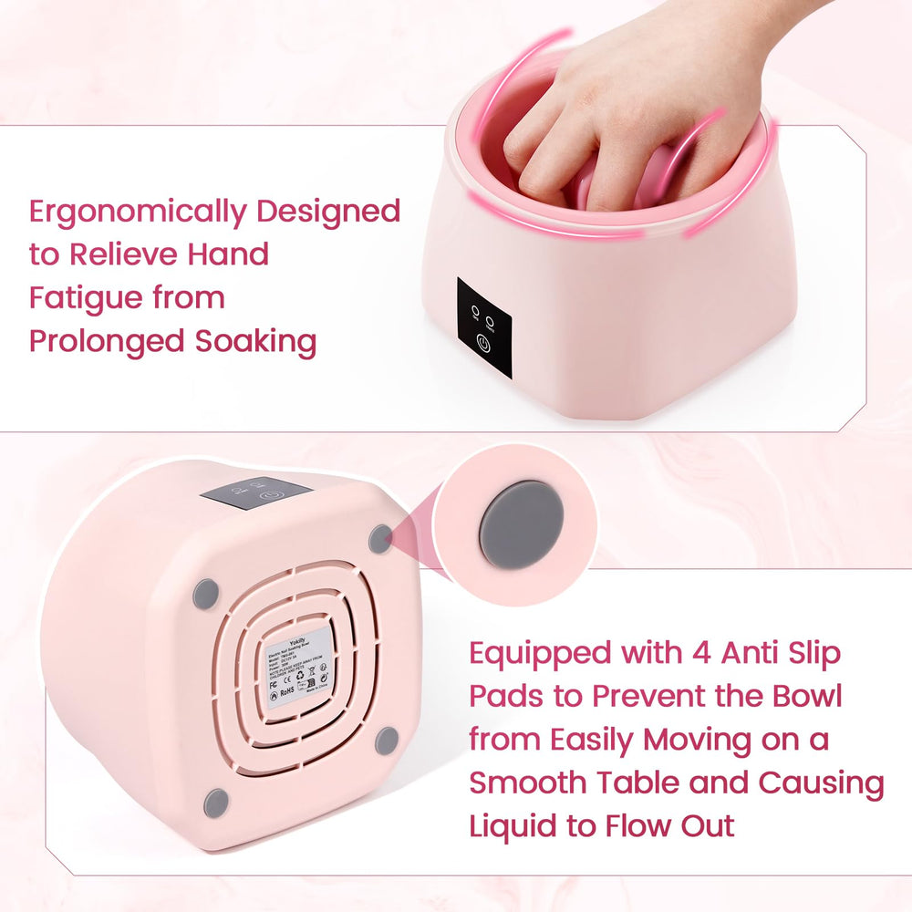 Yokilly Nail Bowl Heated in use with hand soaking for efficient removal.