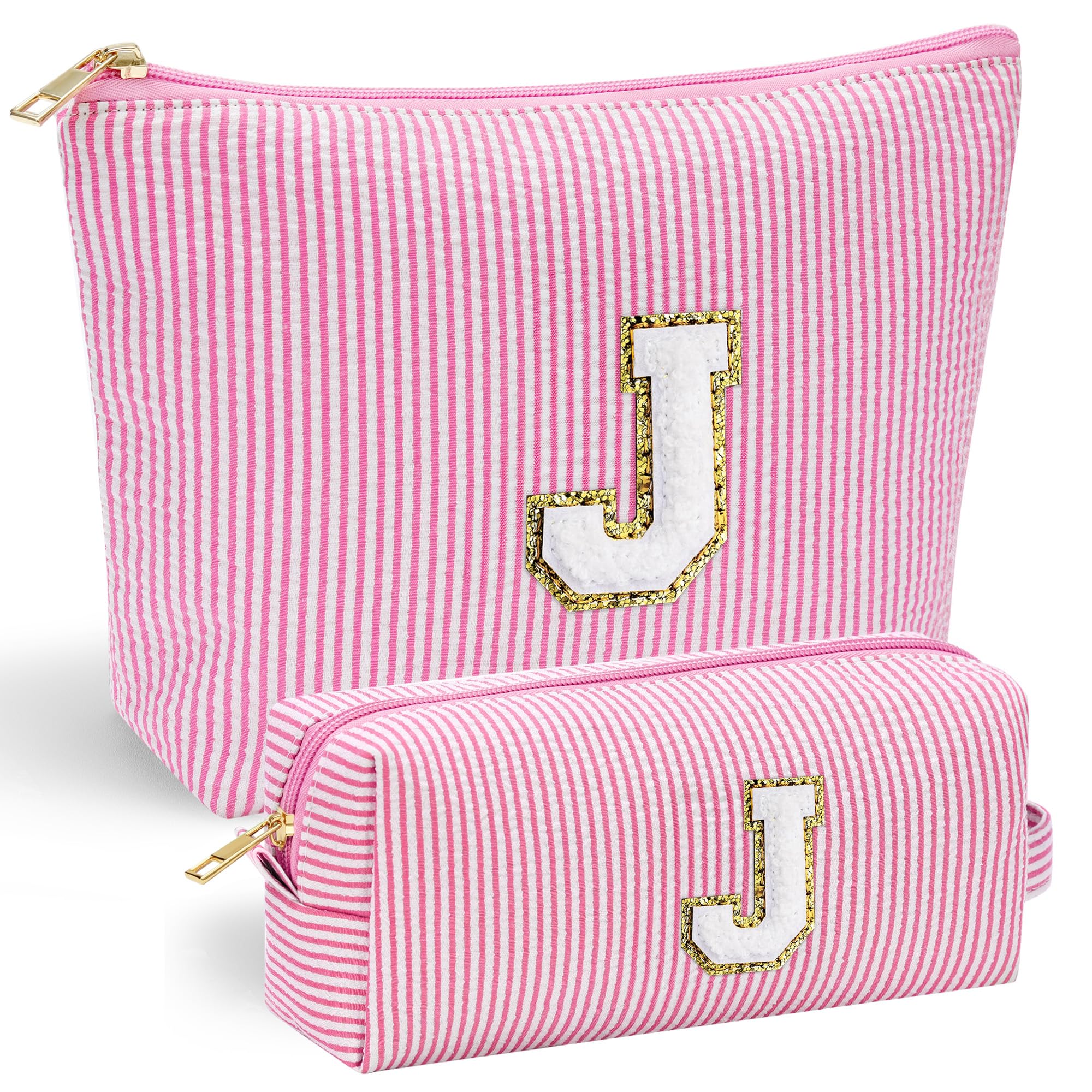 YOOLIFE makeup bag pink Chenille initial for stylish daily organization