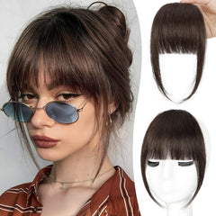 YOLIN clip-in bangs in dark brown close-up show natural texture for everyday wear