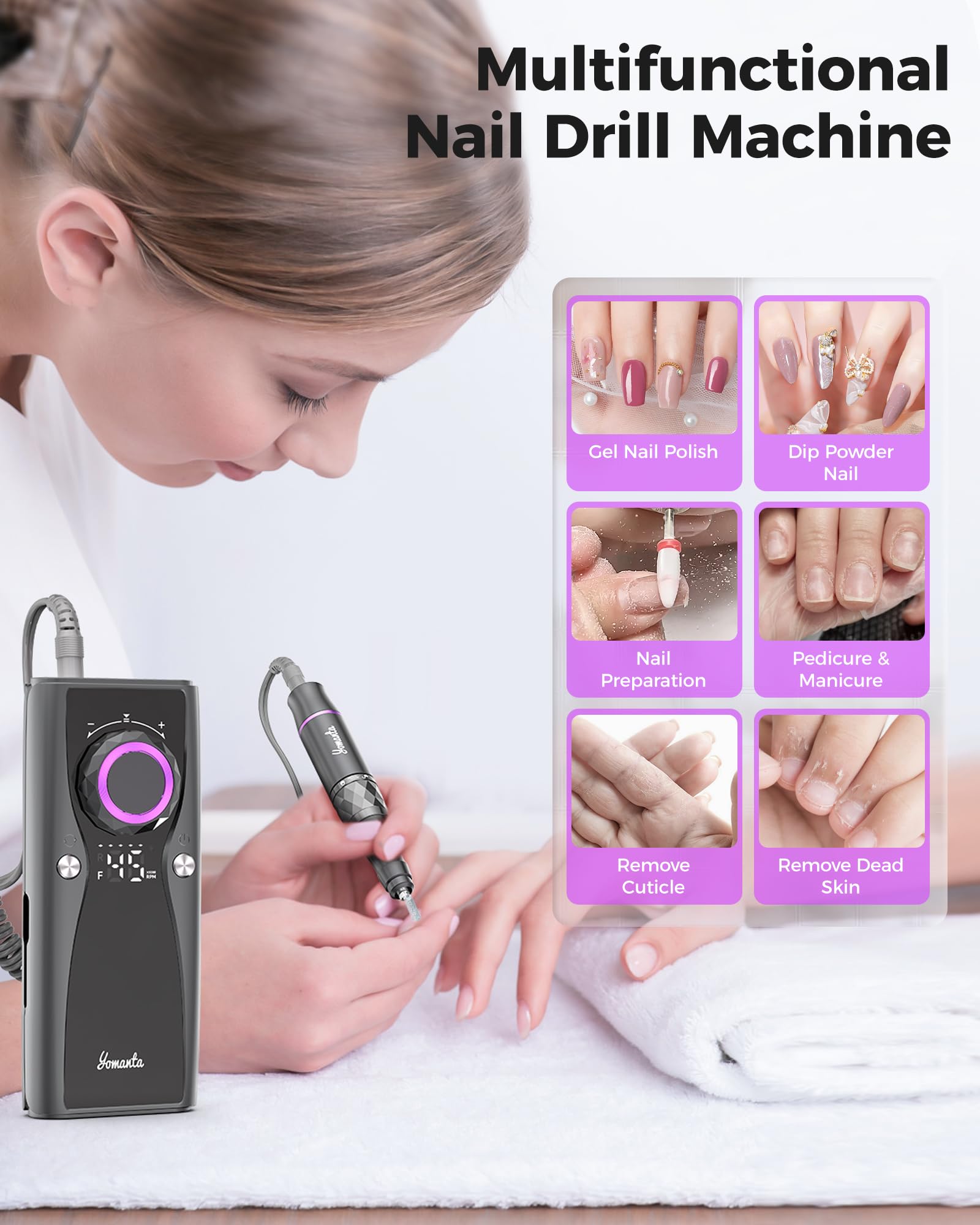 Yomanta nail drill with 12 bits for shaping, buffing, polishing