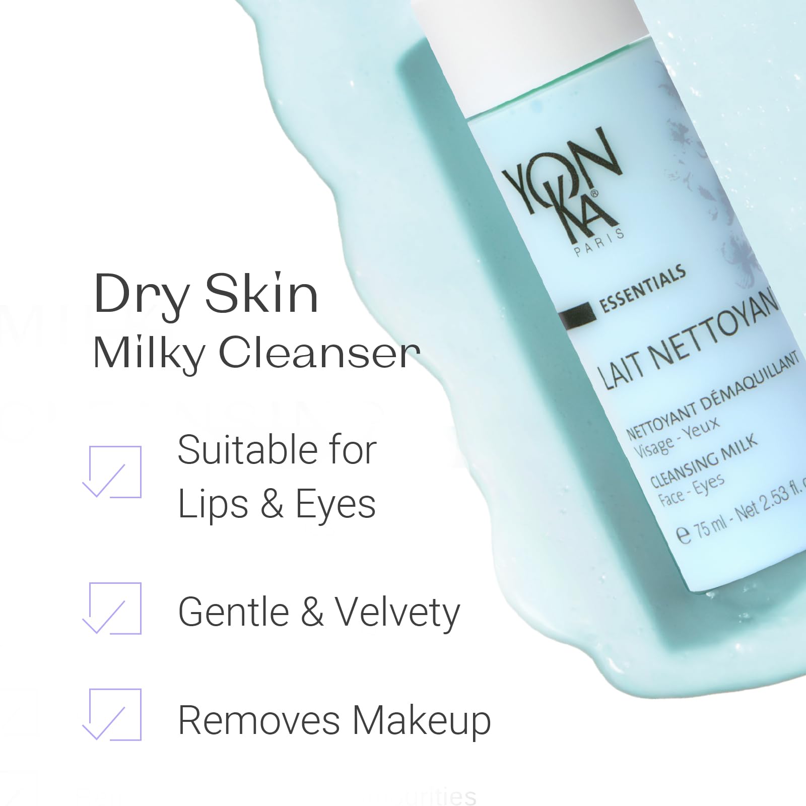 Yon-Ka Lait Nettoyant cream texture closeup highlights velvety cleansing