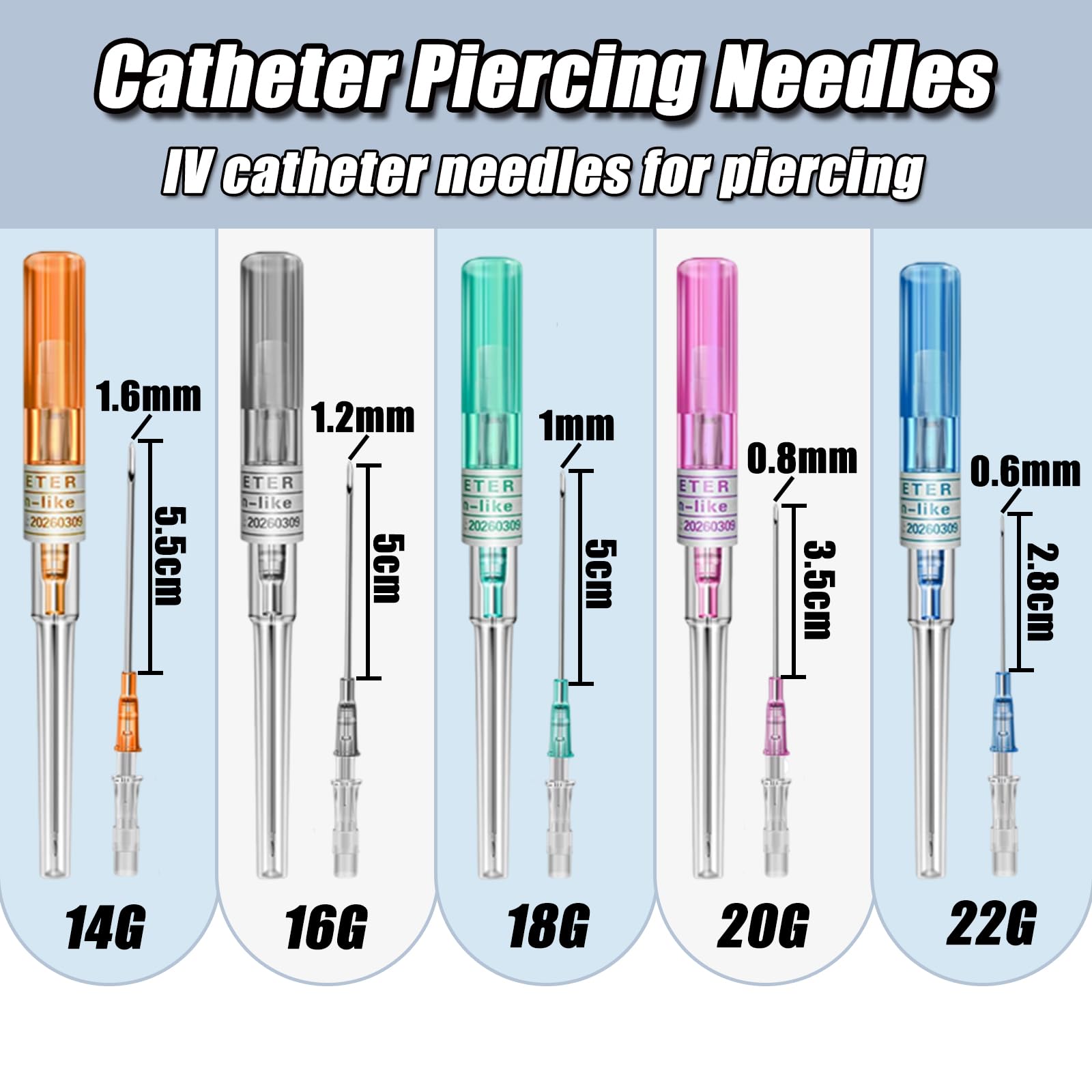 YONGDA catheter needles shown for ear nose belly piercing use and versatility.