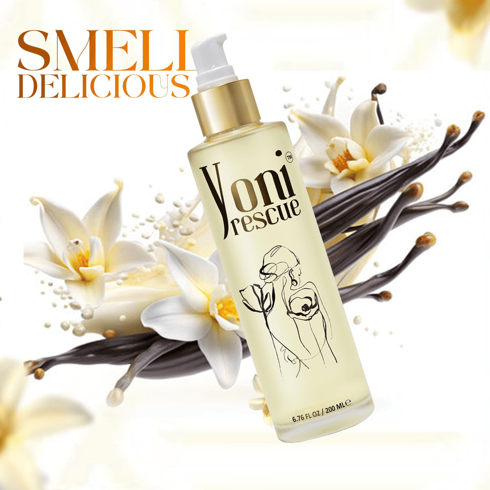 Yoni Rescue body oil applied on skin delivers lightweight hydration and glow