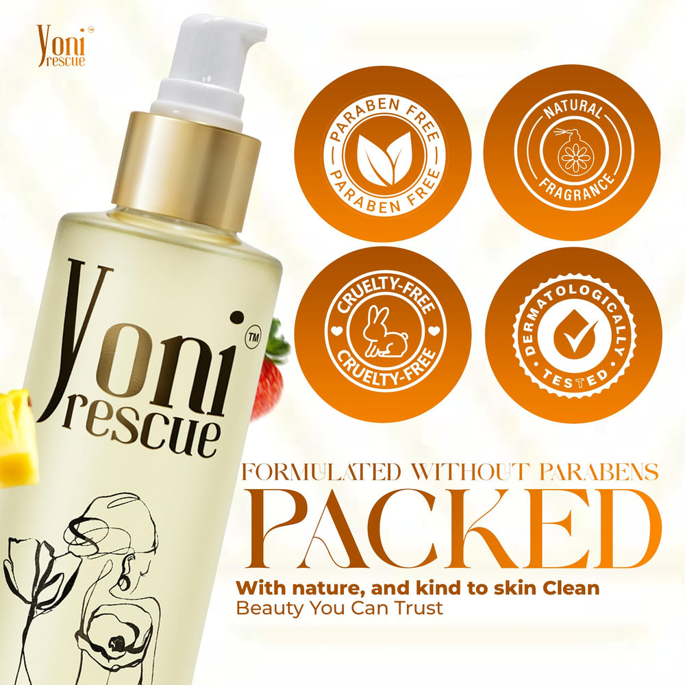 Yoni Rescue peach-scent bottle evokes refreshing daily fragrance