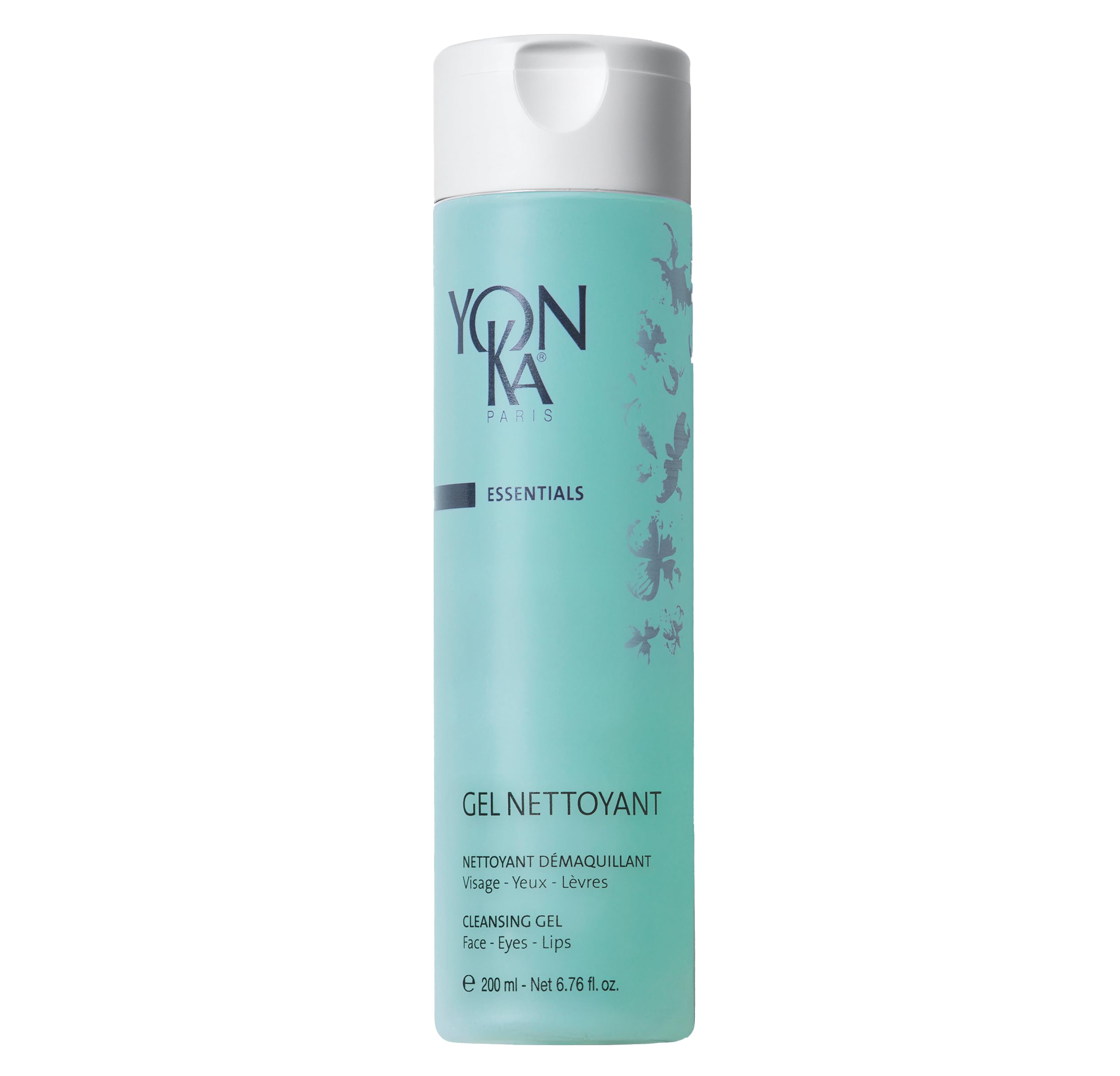 Yonka Gel Cleanser bottle pour demonstrates gentle makeup removal and daily cleansing