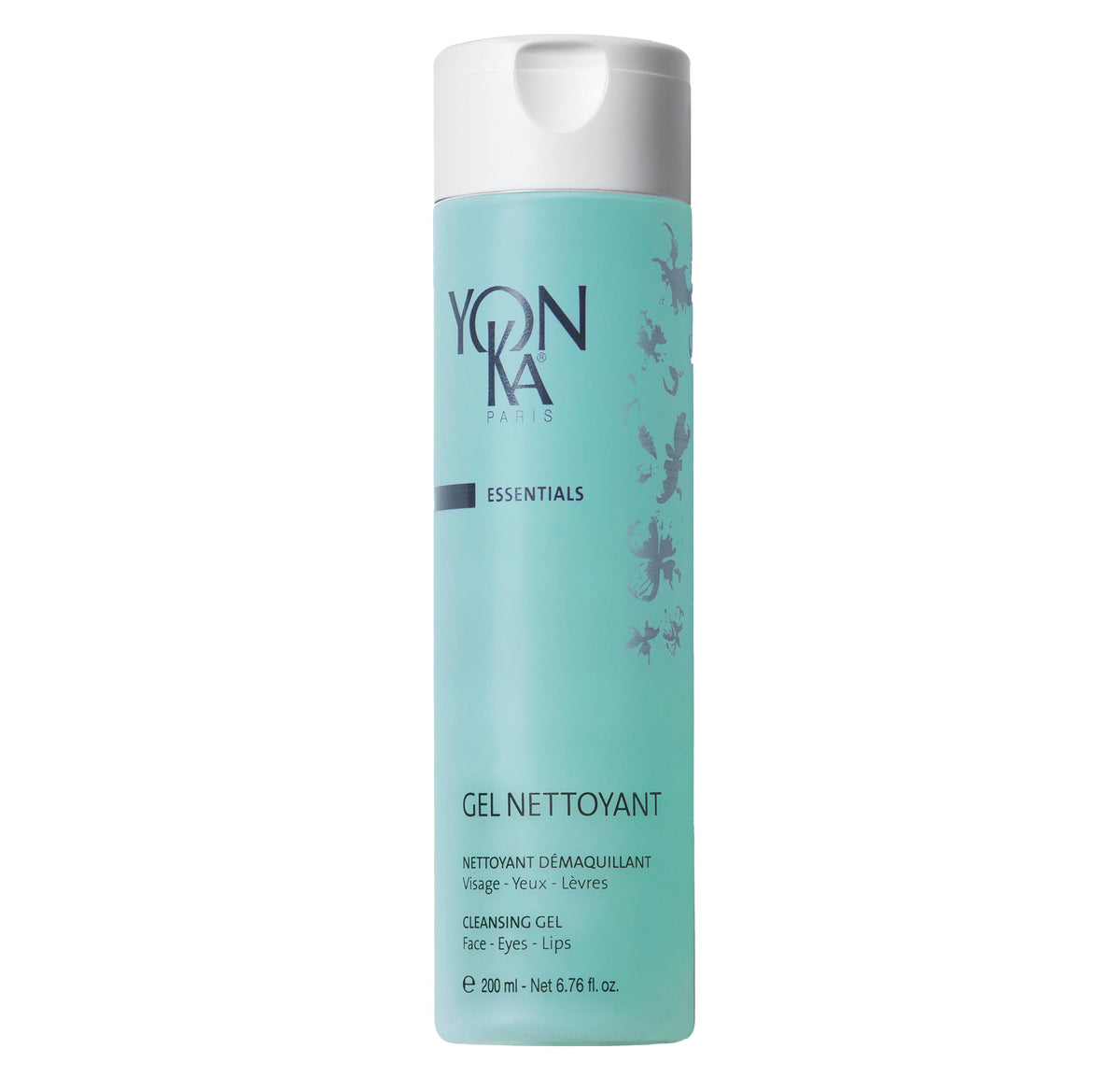 Yonka Gel Cleanser bottle pour demonstrates gentle makeup removal and daily cleansing