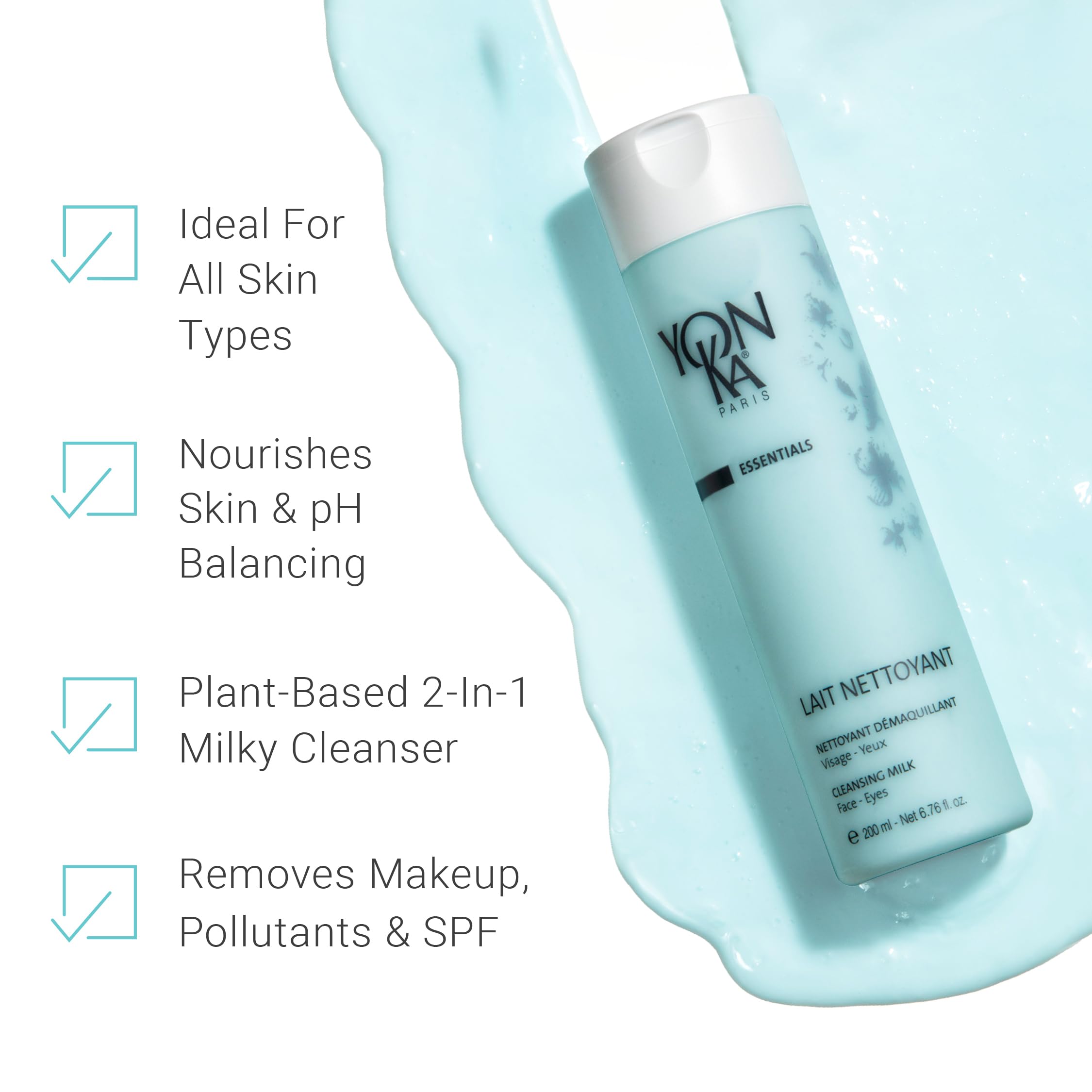 Yonka Lait Nettoyant eye makeup removal demonstrates safe eye cleansing.