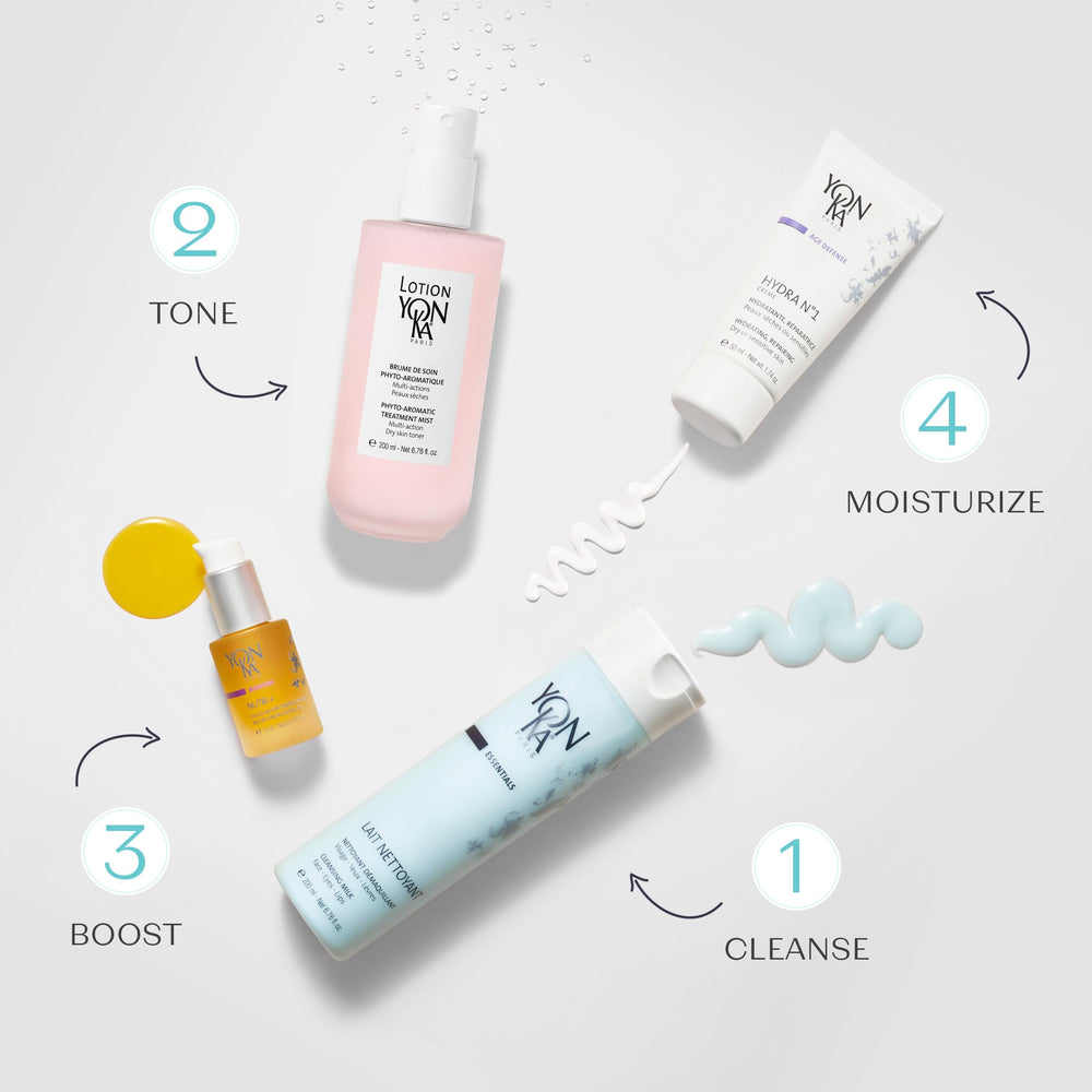 Yonka Lait Nettoyant eyes lips safe removal shows gentle makeup removal around delicate areas.