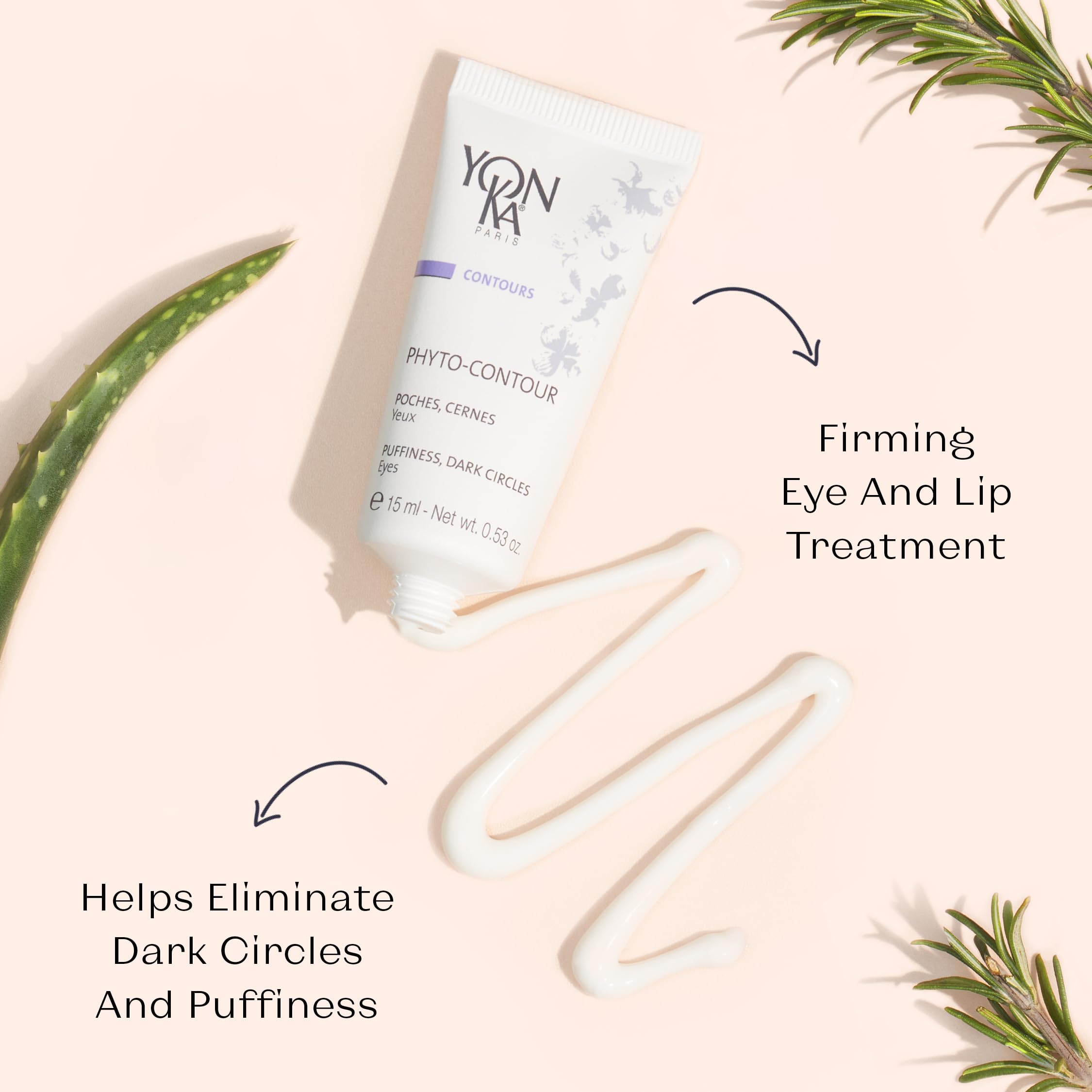 Yonka Phyto-Contour cream texture swatch emphasizes moisturizing feel for delicate eye area.