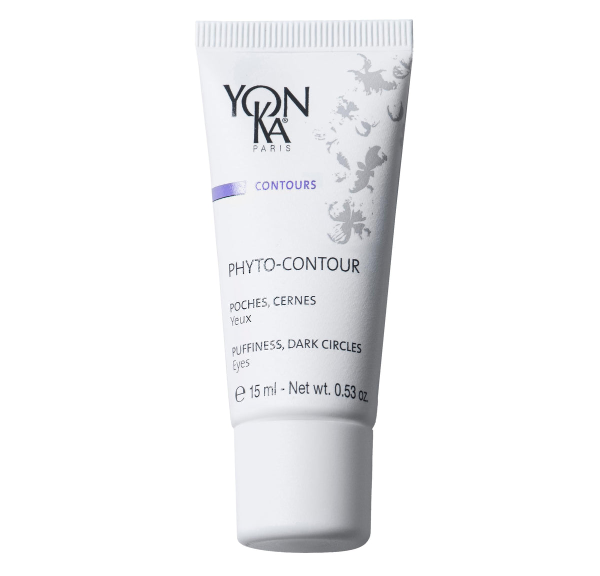 Yonka Phyto-Contour eye cream jar closeup shows rich texture for smoothing under-eye skin.