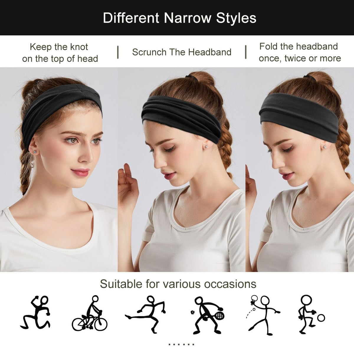 YONUF fashion headbands during workout for secure hair control and reduced distractions.