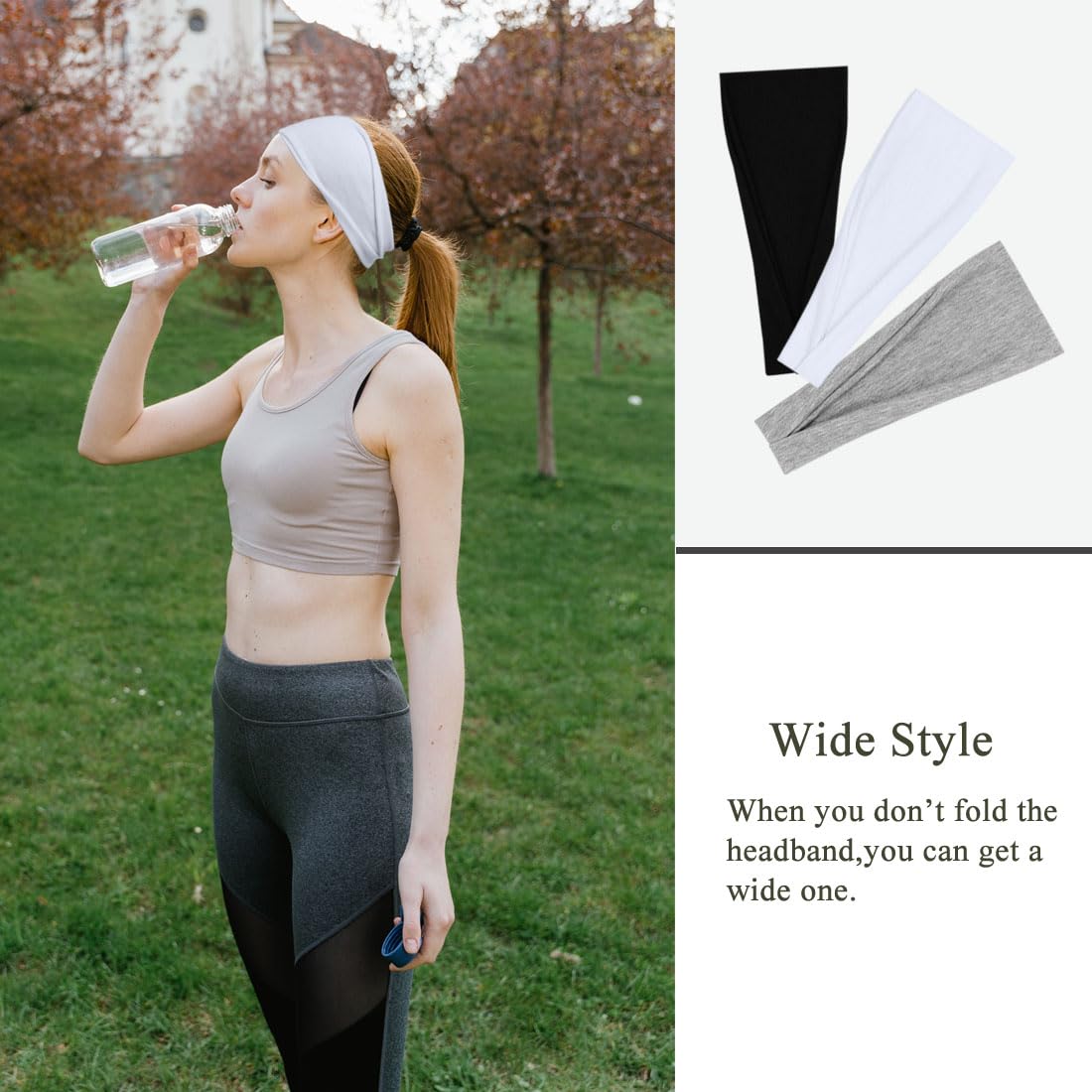 YONUF fashion headbands in black pack show sleek stretch for running and yoga.