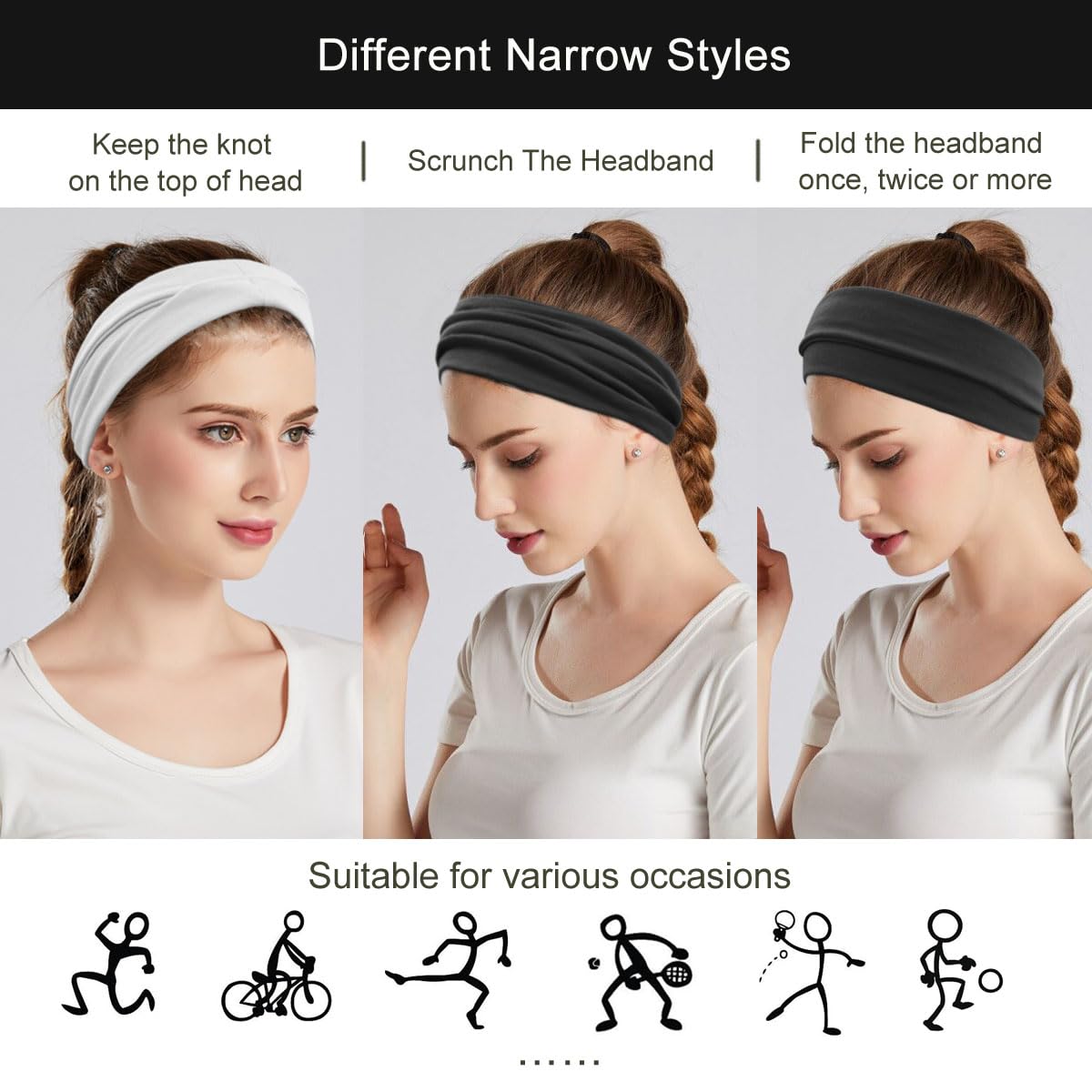 YONUF wide headbands gray pack highlight versatile, sweat-absorbent comfort.