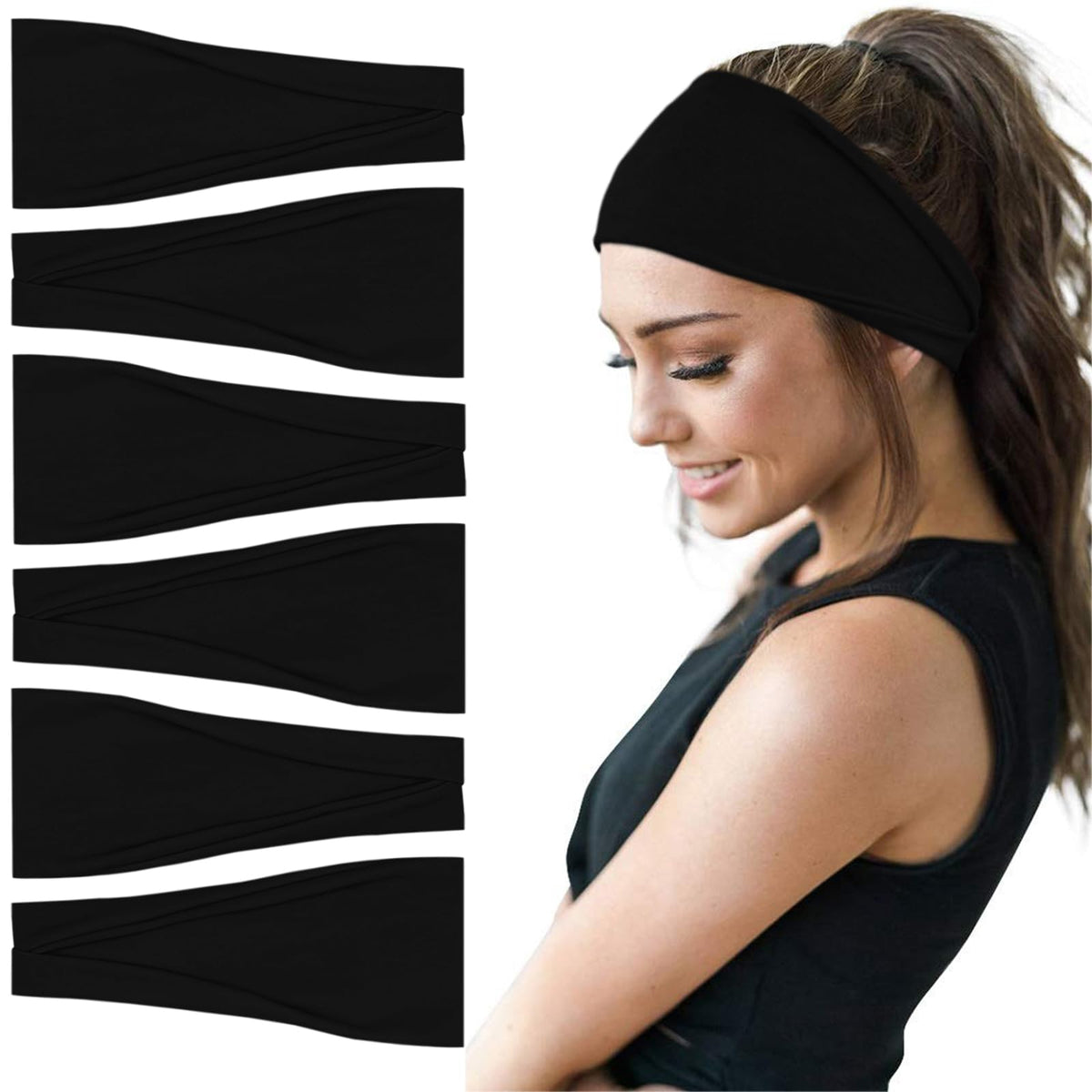 YONUF fashion headbands wide black headband pack for versatile workouts and daily wear.