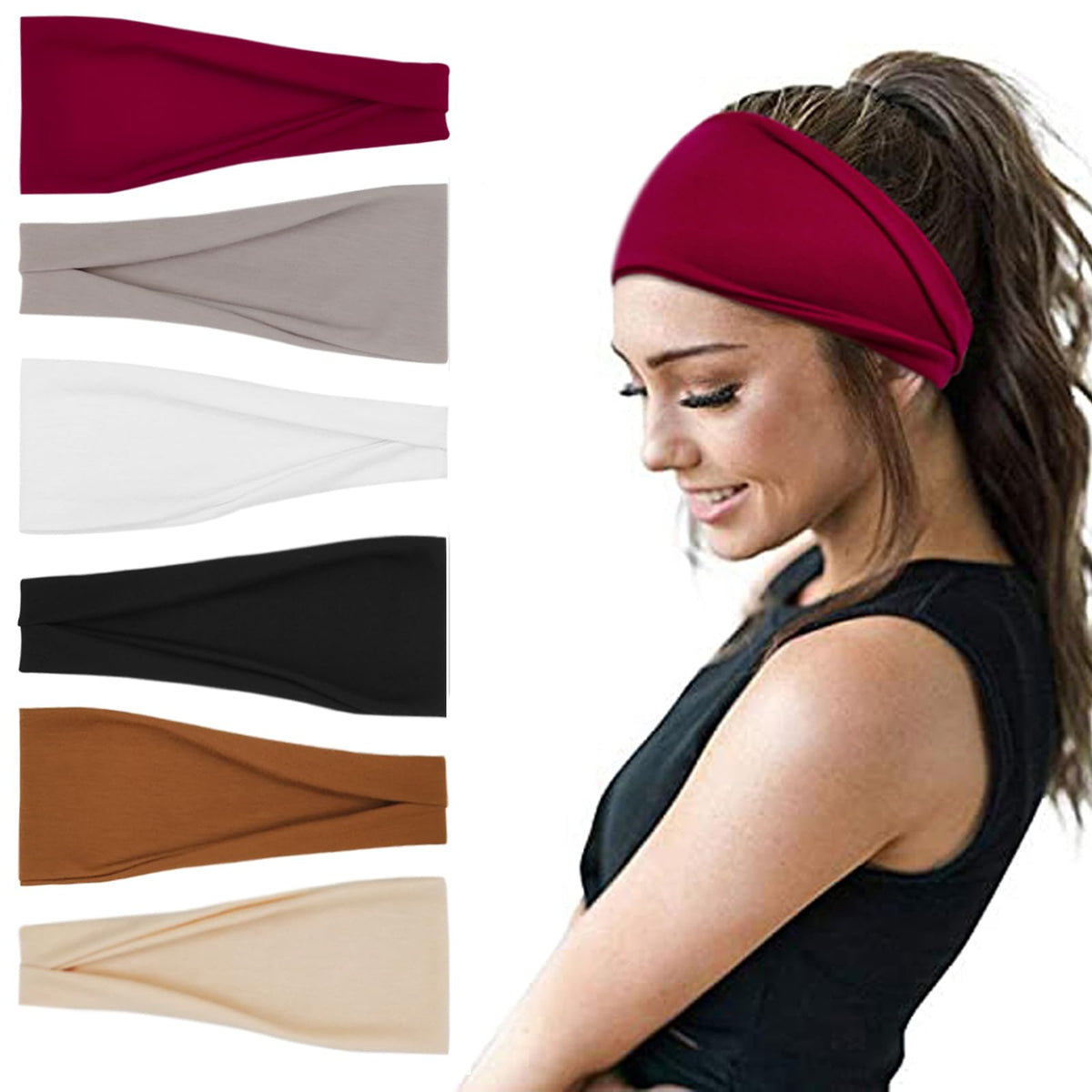 YONUF fashion headbands wide packaging showcases six-pack value for workouts.