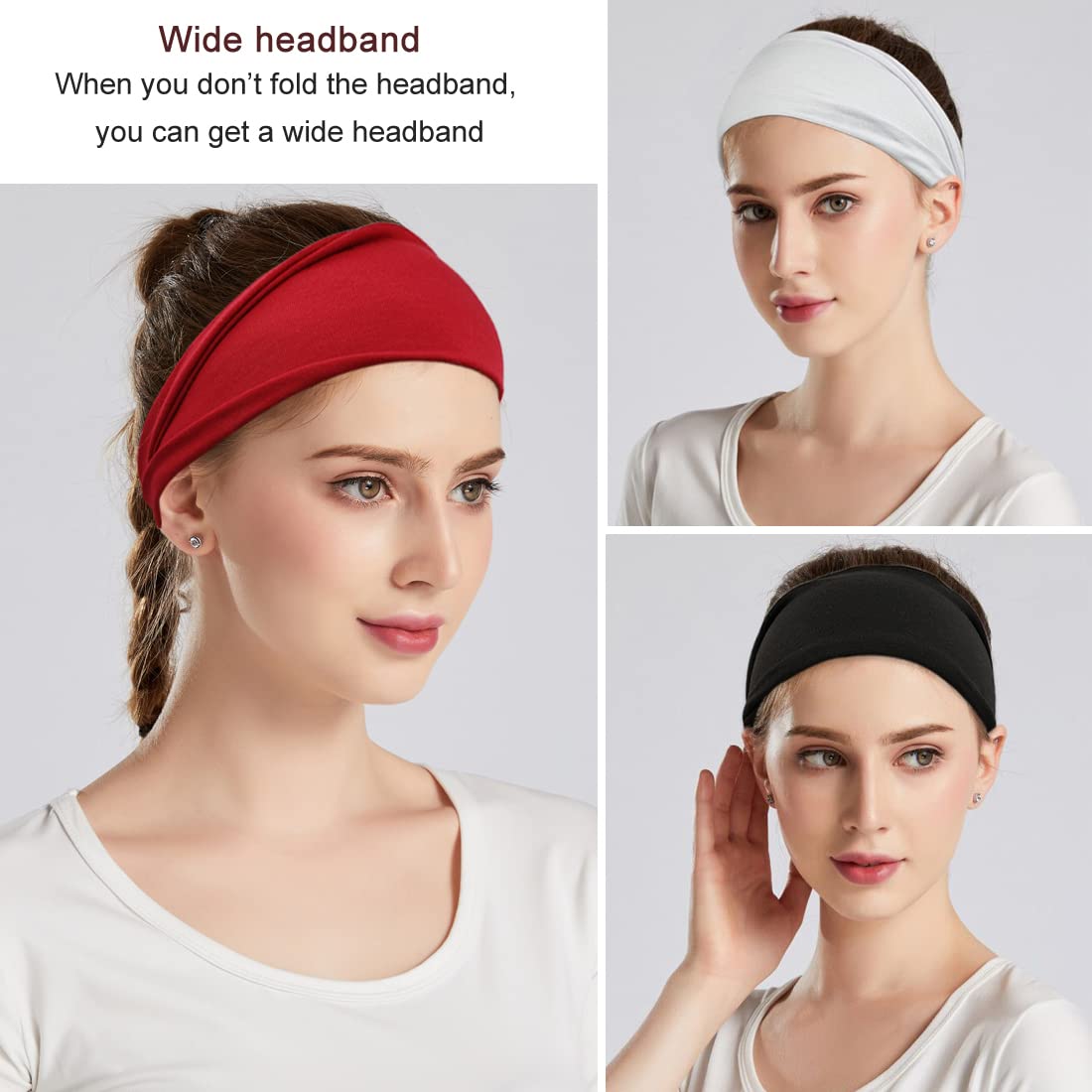 YONUF fashion headbands wide worn during yoga demonstrates secure hair during stretches.